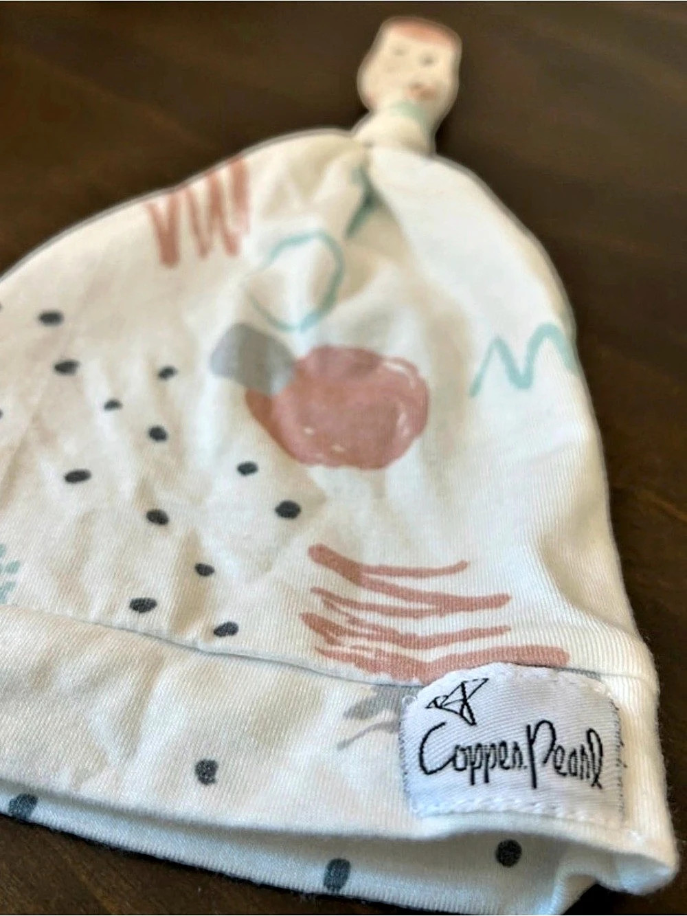 Copper Pearl Baby Beanie Top Knot Hat Bundle Stretchy Soft in Bayside & Lark - Picture 3 of 4